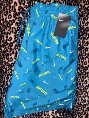 Nike Teal Blue Athletic Shorts with Neon Accent